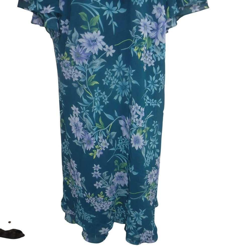 Anthony Richards Teal Floral Chiffon Midi Dress Flutter Sleeve V-Neck 22W - Picture 6 of 11